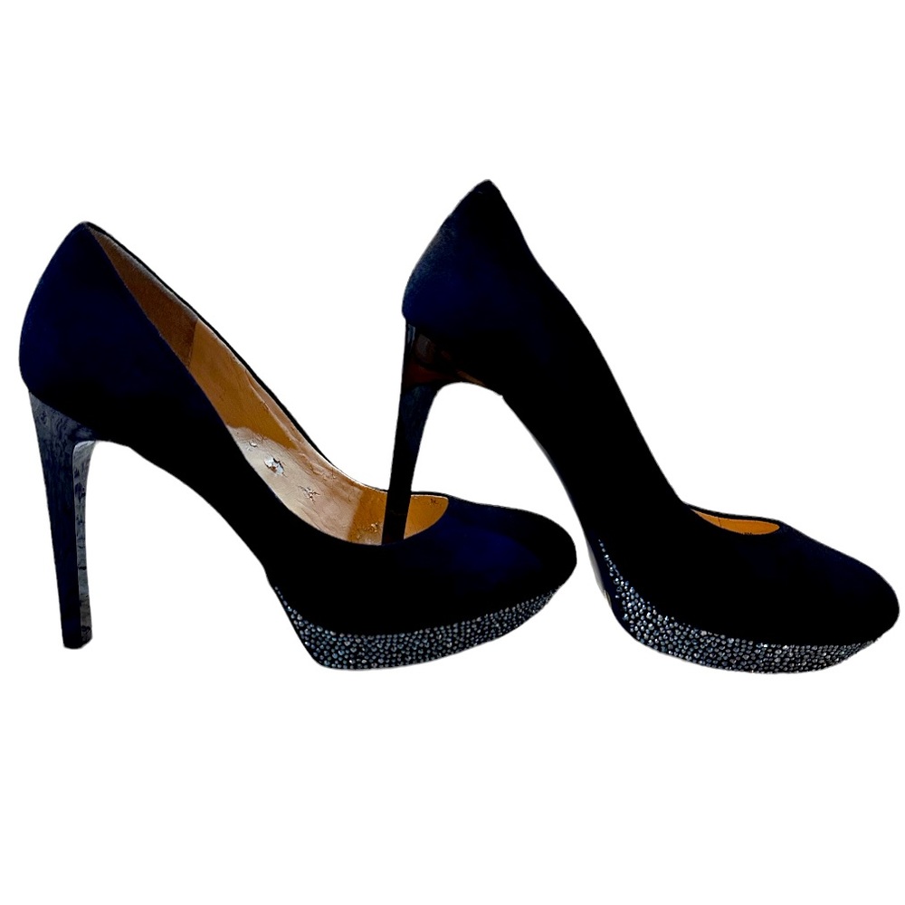 Gianni Bini Black Stiletto platforms heels crystals on bottom Limited Edition 8M
